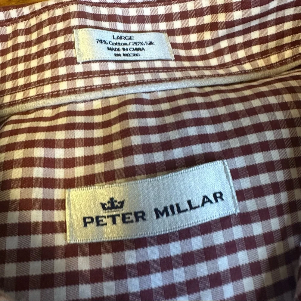 Peter Millar Crown Crafted Men's Red Checkered Button Down Shirt Cotton & Silk L - Picture 4 of 4